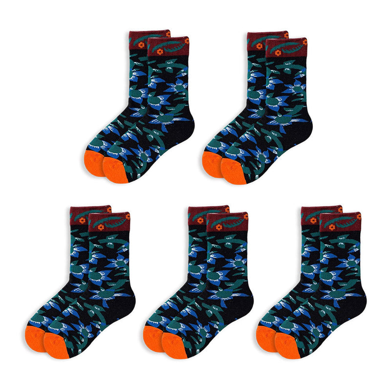 Anyfootwear 5 Pairs Black Size 5-9 Fashion Sock High-Quality Office Sports Business Long Socks Cotton Solid Colors Skateboard Knitted Casual