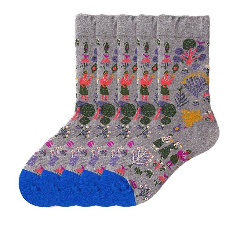 Anyfootwear 5 Pairs Grey Size 5-9 Fashion Sock High-Quality Office Sports Business Long Sock Cotton Solid Colors Skateboard Knitted Casual