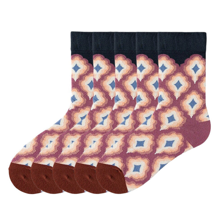 Anyfootwear 5 Pairs Rosewood Size 5-9 Fashion Socks High-Quality Office Sports Business Long Socks Cotton Solid Colors Skateboard Knitted Casual