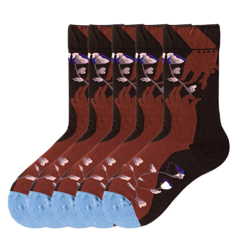 Anyfootwear 5 Pairs Size 5-9 Fashion Socks Combed Cotton Art Abstract Hands Oil Painting Novelty Happy Funny Christmas Gift for Women