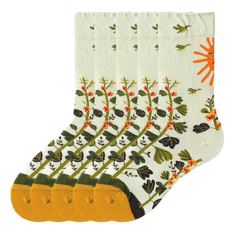 Anyfootwear 5 Pairs Size 5-9 Fashion Socks Combed Cotton Art Abstract Plant Oil Painting Novelty Happy Funny Christmas Gift for Women