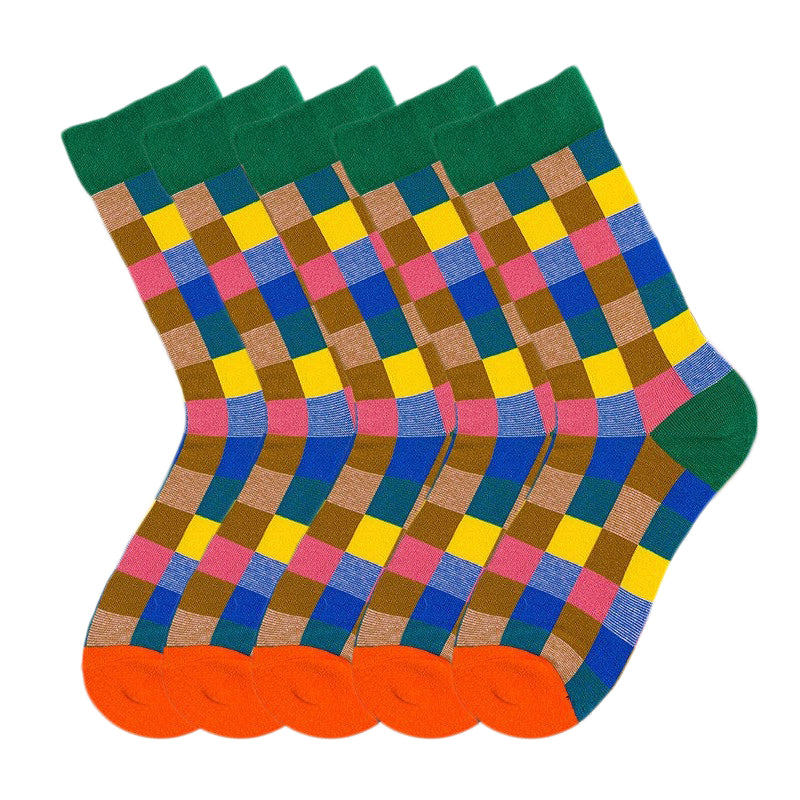 Anyfootwear 5 Pairs Size 5-9 Fashion Socks Combed Cotton Art Multi Color Checkered Abstract Oil Painting Novelty Happy Funny Christmas Gift for Women