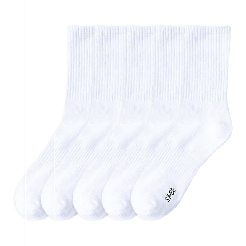 Anyfootwear 5 Pairs Size 10-14 Fashion Socks High Quality Office Sports Business Long Socks Cotton Solid Colors Skateboard Knitted Casual  White