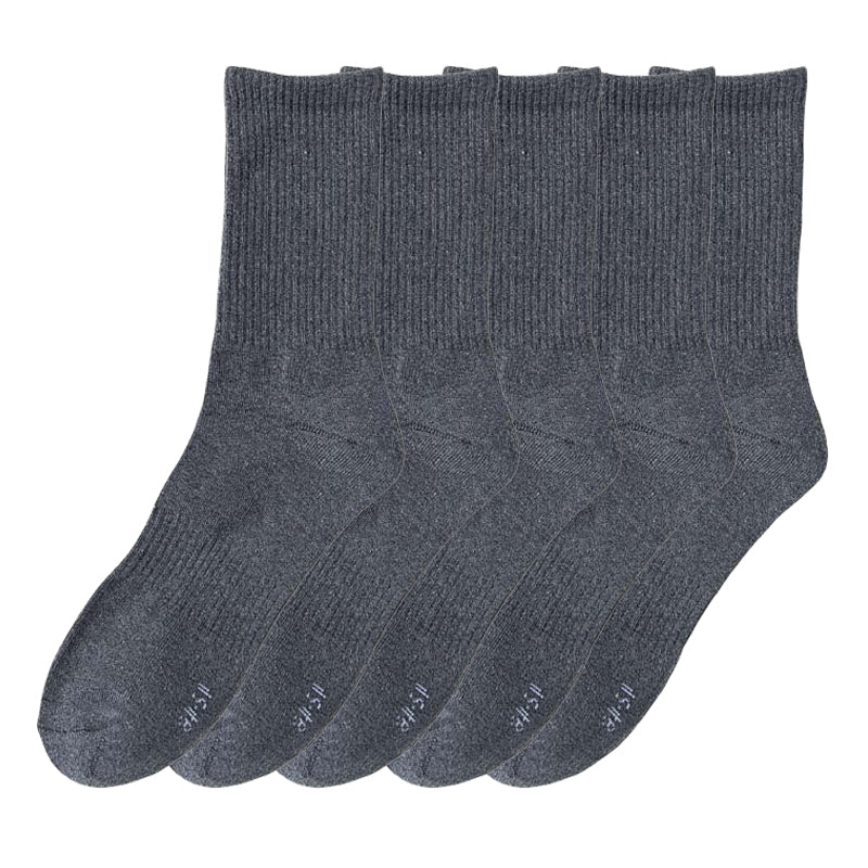 Anyfootwear 5 Pairs Size 10-14 Fashion Socks High Quality Office Sports Business Long Socks Cotton Solid Colors Skateboard Knitted Casual Dark Grey