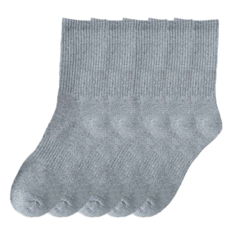 Anyfootwear 5 Pairs Grey Size 10-14 Fashion Socks High Quality Office Sports Business Long Socks Cotton Solid Colors Skateboard Knitted Casual