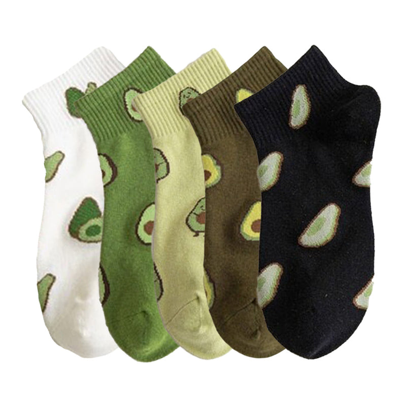 Anyfootwear 5 Pairs One Size 5-9 Random Spring Summer Cotton Avocado Breathable School Girl For Female Ankle Socks