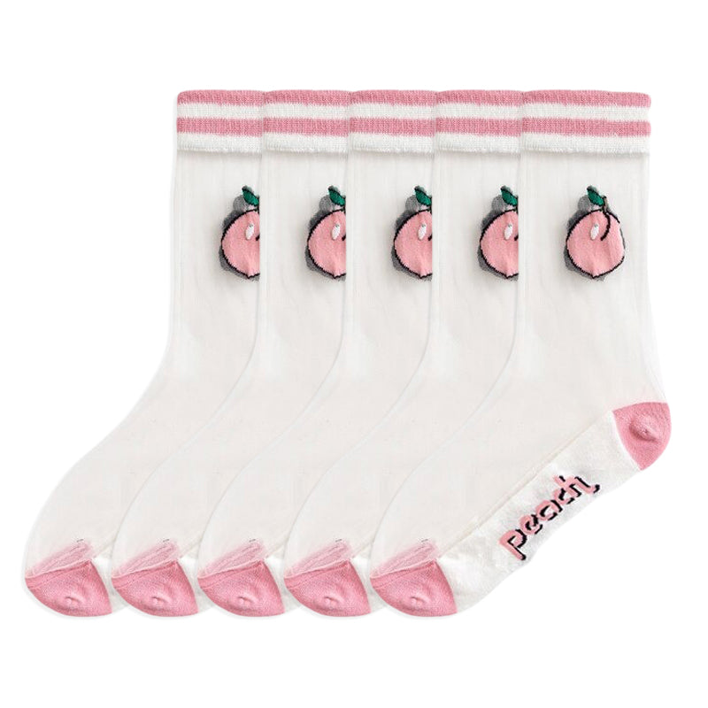 Anyfootwear 5 Pairs Peach Size 5-9 Sock Harajuku Crystal Silk Tide Socks With Flower Vines Comfortable To Wear Prefect For Women