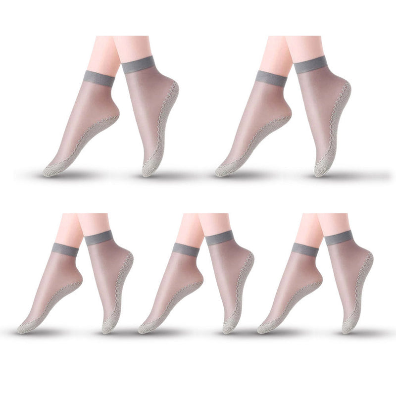 Anyfootwear 10 Pairs Free Size Fashion Socks High Quality  Velvet Silk Spring Summer Breathable Soft Cotton Bottom Wicking Slip-resistant for Women Grey