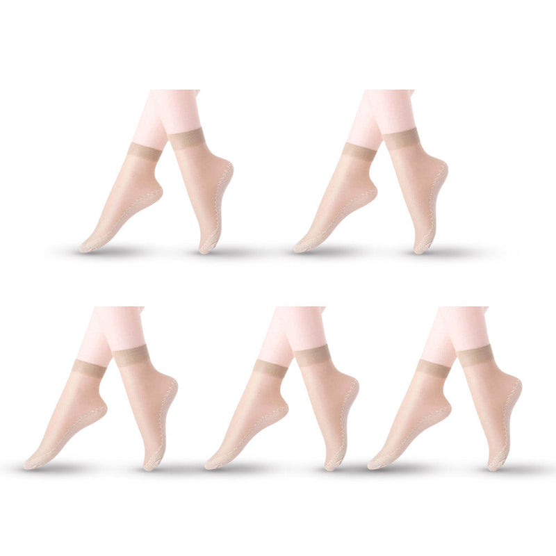 Anyfootwear 10 Pairs Free Size Fashion Socks High Quality  Velvet Silk Spring Summer Breathable Soft Cotton Bottom Wicking Slip-resistant for Women Beige