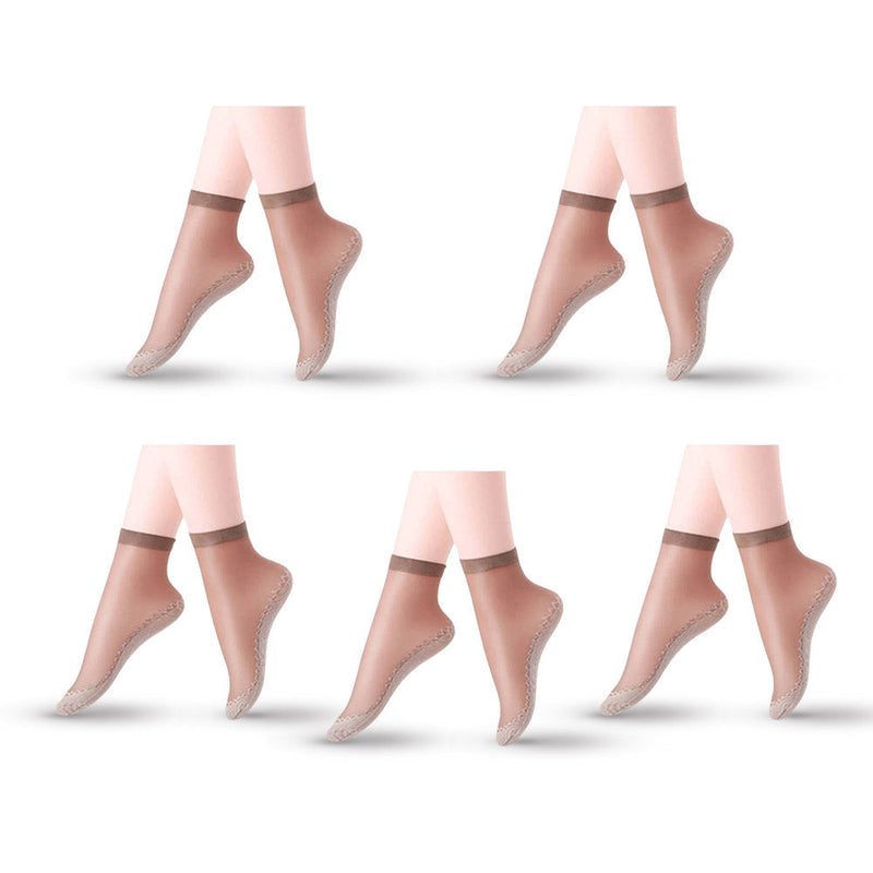 Anyfootwear 10 Pairs Free Size Fashion Socks High Quality  Velvet Silk Spring Summer Breathable Soft Cotton Bottom Wicking Slip-resistant for Women Brown