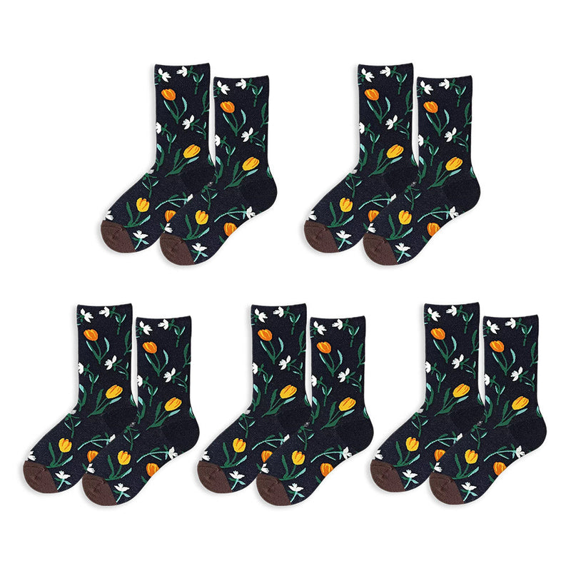 Anyfootwear 5 Pairs Size 5-9 Fashion Long Sock Cartoon Personalized Creative Nature Water Print For Men Woman Foot Cold Winter Warm Comfortable Accessories
