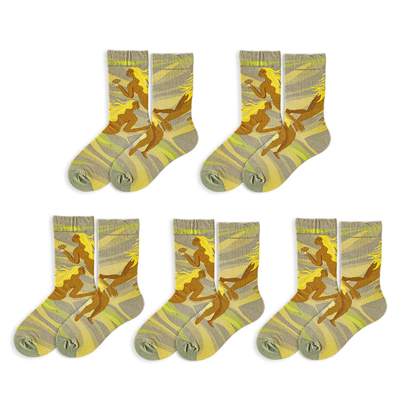 Anyfootwear 5 Pairs Size 5-9 Fashion Long Sock Cartoon Personalized Creative Women Print  For Men Woman Foot Cold Winter Warm Comfortable Accessories