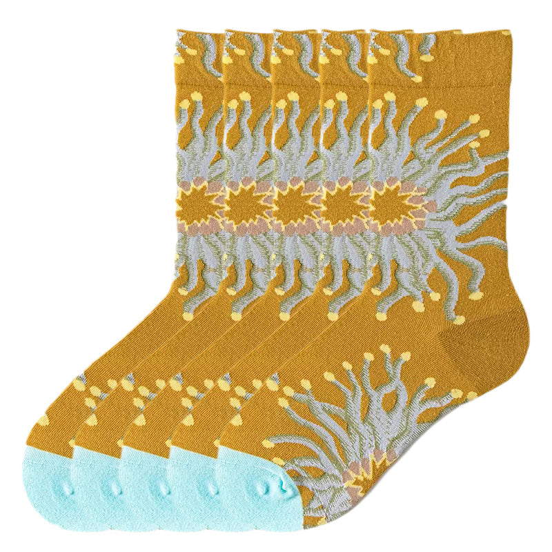 Anyfootwear 5 Pairs Size 5-9 Fashion Long Sock Cartoon Personalized Creative Nature Grey Flower For Men Woman Foot Cold Winter Warm Comfortable Accessories