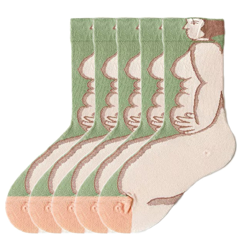 Anyfootwear 5 Pairs Size 5-9 Fashion Long Sock Cartoon Personalized Creative Nature Human Body For Men Woman Foot Cold Winter Warm Comfortable Accessories