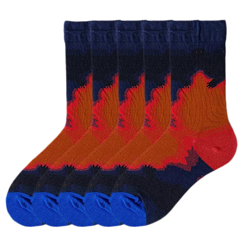 Anyfootwear 5 Pairs Size 5-9 Fashion Long Sock Cartoon Personalized Creative Nature Orange Abstract For Men Woman Foot Cold Winter Warm Comfortable Accessories