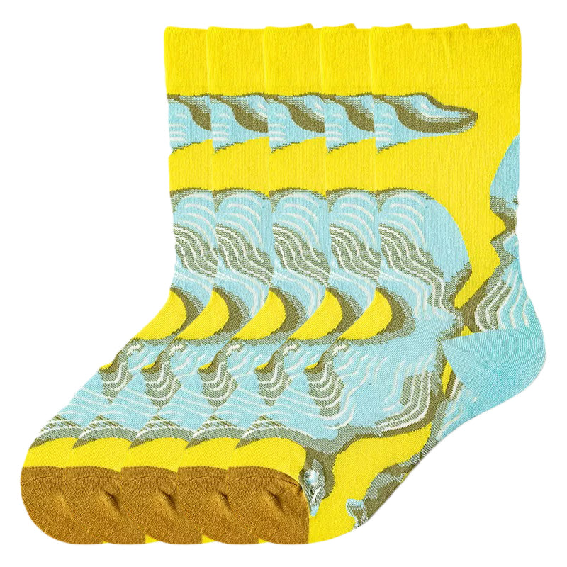 Anyfootwear 5 Pairs Size 5-9 Fashion Long Sock Cartoon Personalized Creative Nature Yellow Abstract Print For Men Woman Foot Cold Winter Warm Comfortable Accessories