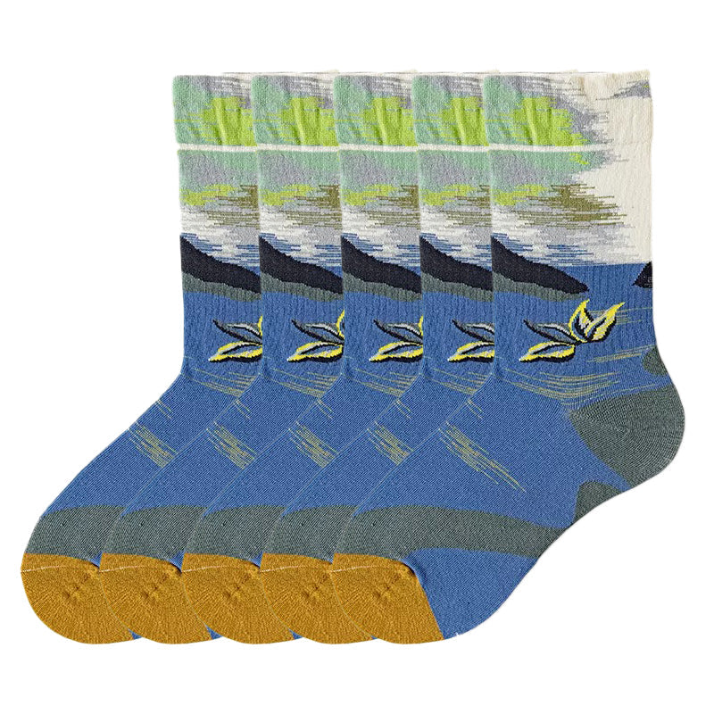 Anyfootwear 5 Pairs Size 5-9 of Fashion Long Sock Cartoon Personalized Creative Nature Fish Tail For Men Woman Foot Cold Winter Warm Comfortable