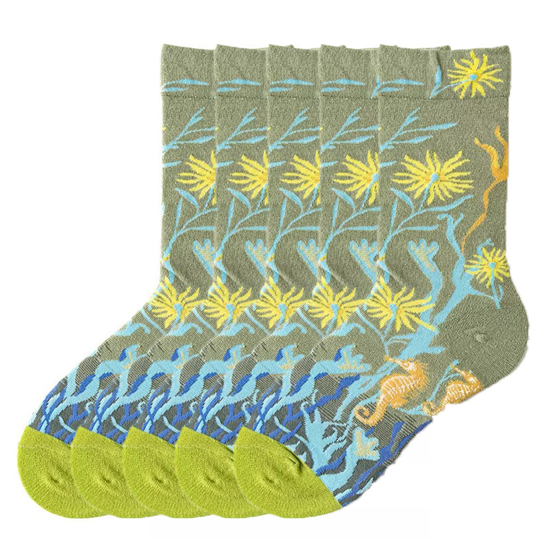 Anyfootwear 5 Pairs Size 5-9 of Fashion Long Sock Cartoon Personalized Creative Nature Corals For Men Woman Foot Cold Winter Warm Comfortable Accessories