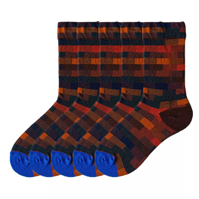 Anyfootwear 5 Pairs Size 5-9 of Fashion Long Sock Cartoon Personalized Creative Nature Abstract Rectangle For Men Woman Foot Cold Winter Warm Comfortable