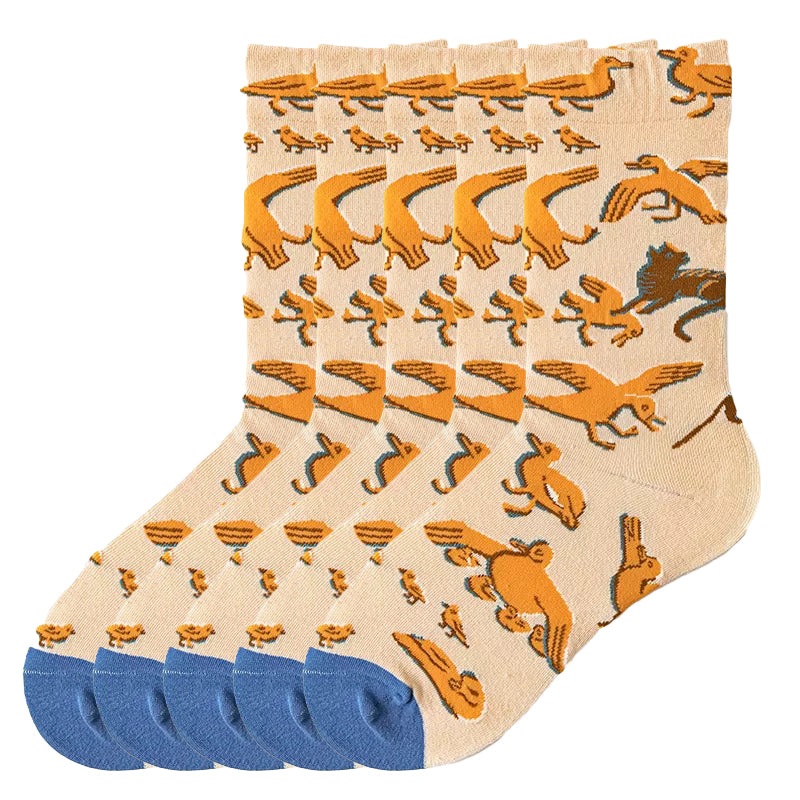 Anyfootwear 5 Pairs Size 5-9 of Fashion Long Sock Cartoon Personalized Creative Nature Duck Painting For Men Woman Foot Cold Winter Warm Comfortable