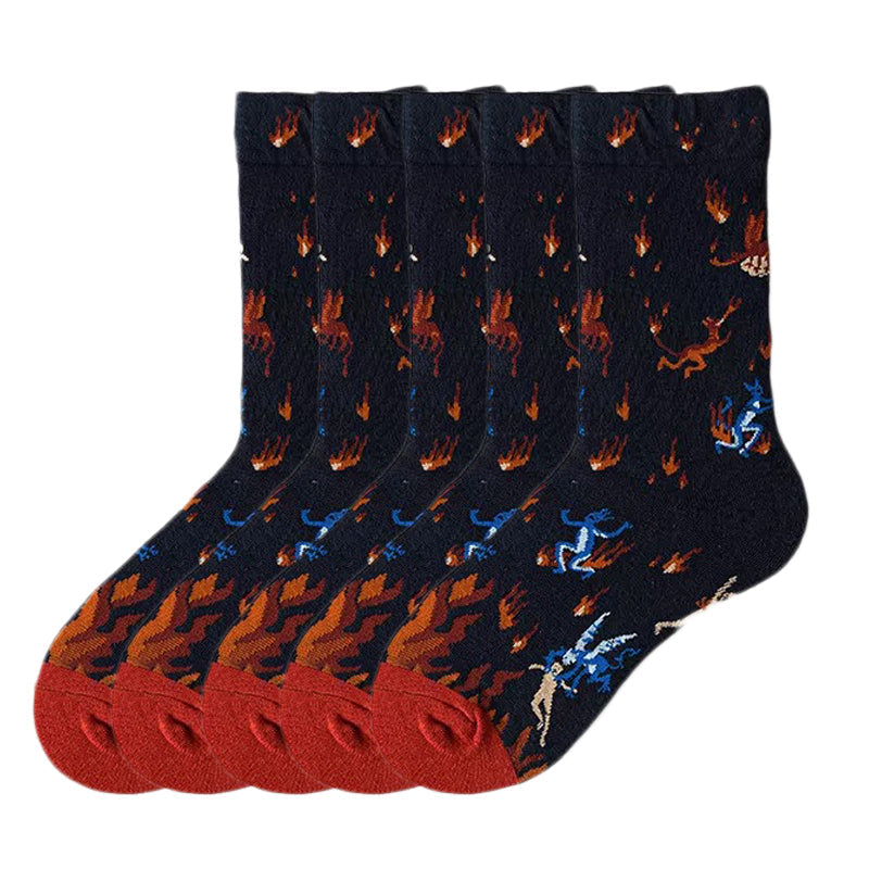 Anyfootwear 5 Pairs Size 5-9 of Fashion Long Sock Cartoon Personalized Creative On Fire For Men Woman Foot Cold Winter Warm Comfortable Accessories