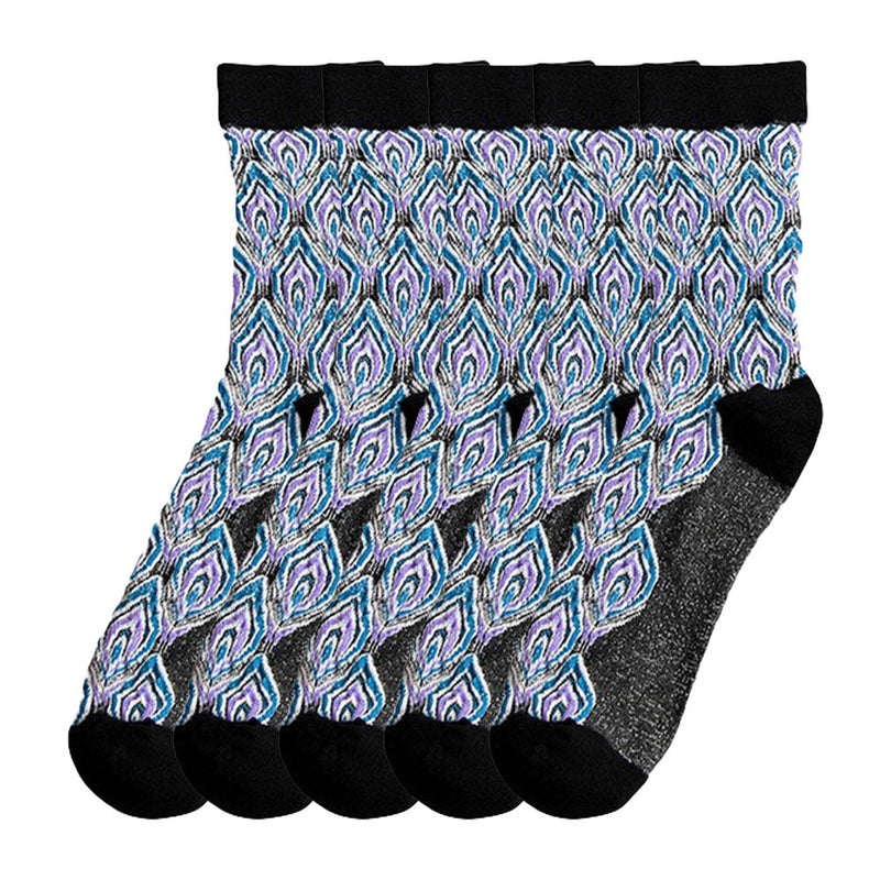 Anyfootwear 5 Pairs Size 5-9 Grey Black Abstract Long Socks Retor Luxury Autumn Winter Peacock Feather Pattern Style With Soken Chaussette Femme