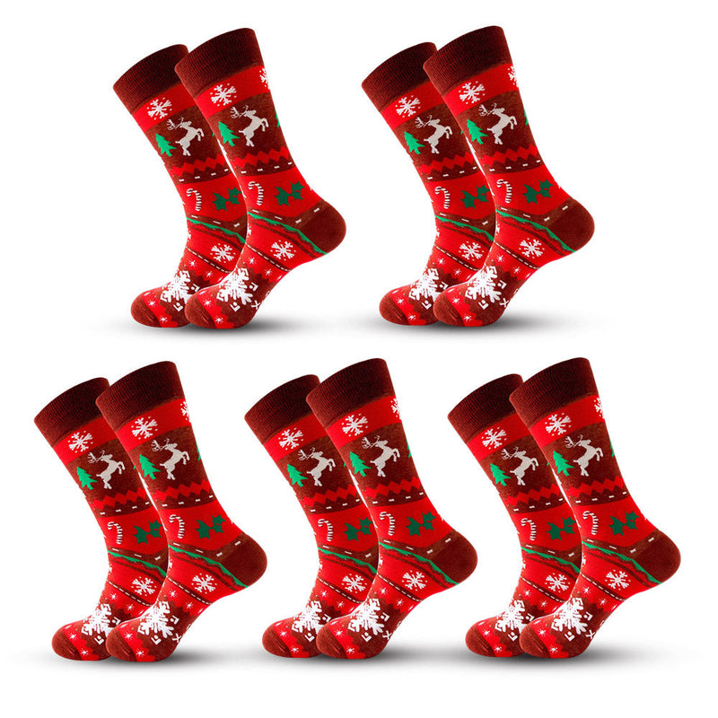 Anyfootwear 5 Pairs Red Black Size 5-13 Socks Crystal Silk Tide Santa Claus Winter Holiday Plus Snowflake Stocking Comfortable To Wear Perfect For Women