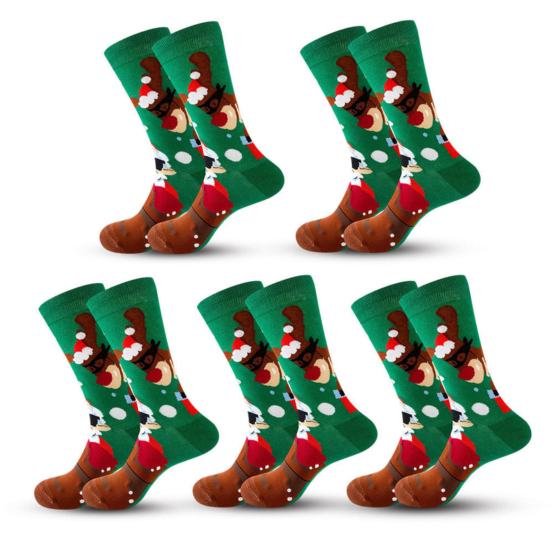 Anyfootwear 5 Pairs Red Green Size 5-13 Socks Crystal Silk Tide Reindeer Winter Holiday  Plus Snowflake Stocking Comfortable To Wear Perfect For Women