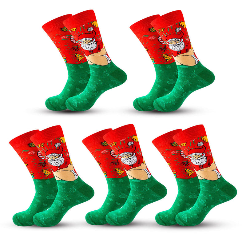 Anyfootwear 5 Pairs Red Green Size 5-13 Socks Crystal Silk Tide Winter Holiday Design Plus Snowflake Stocking Comfortable To Wear Perfect For Women