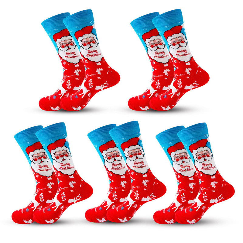 Anyfootwear 5 Pairs Red Blue Size 5-13 Socks Crystal Silk Tide Winter Claus Holiday Design Plus Snowflake Stocking Comfortable To Wear Perfect For Women