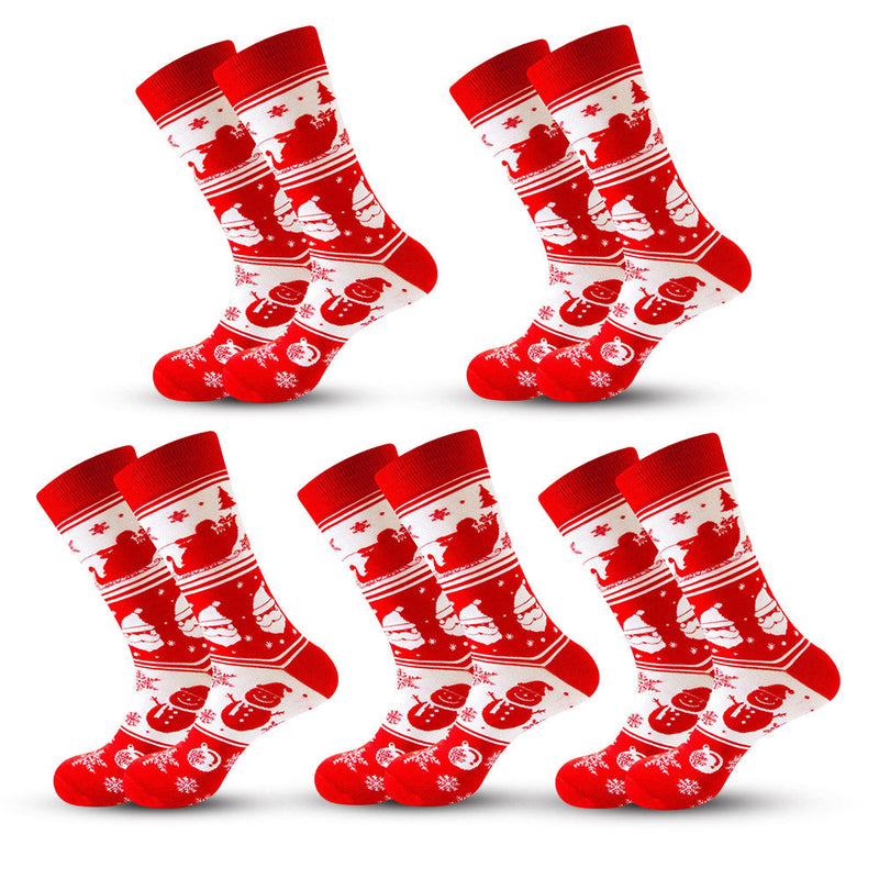 Anyfootwear 5 Pairs Red White Size 5-13 Socks Crystal Silk Tide Winter Holiday Design Plus Snowflake Stocking Comfortable To Wear Perfect For Women