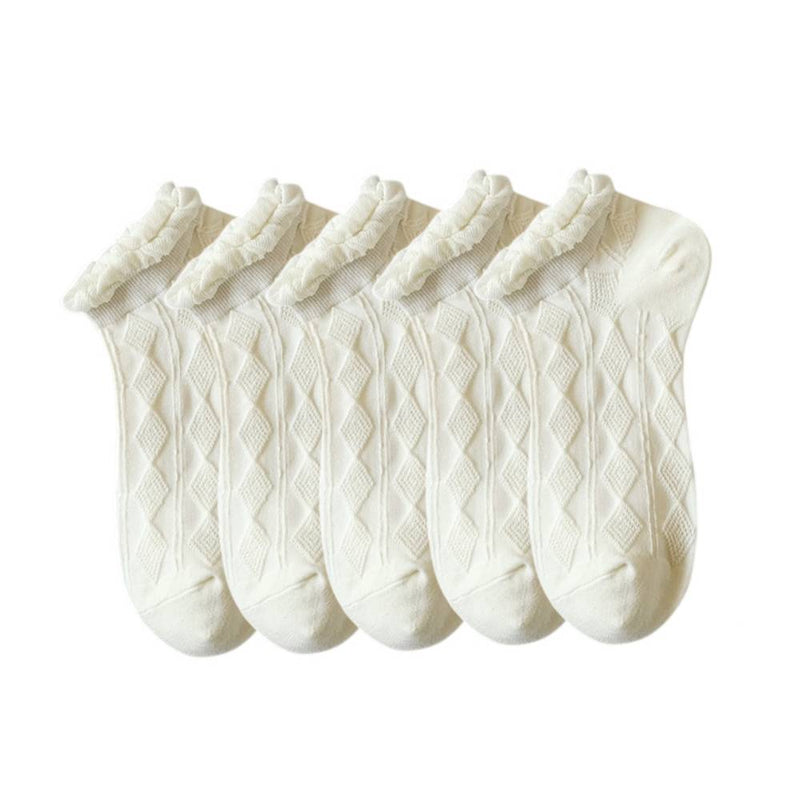 Anyfootwear 5 Pairs One Size 35-40 Summer Short Boat Invisible Chaussette Diamond Wave Cotton Ankle  Breathable Women Sock