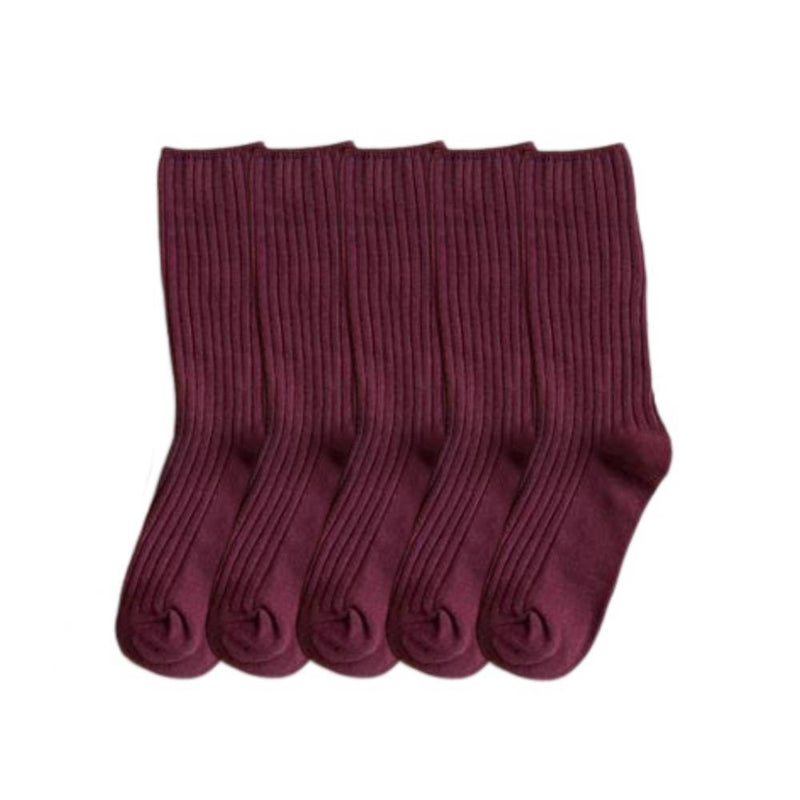 Anyfootwear 5 Pairs One Size 36-43 Purple Retro Long Knitted Socks Cotton Autumn Winter Solid Color Women Student Girls