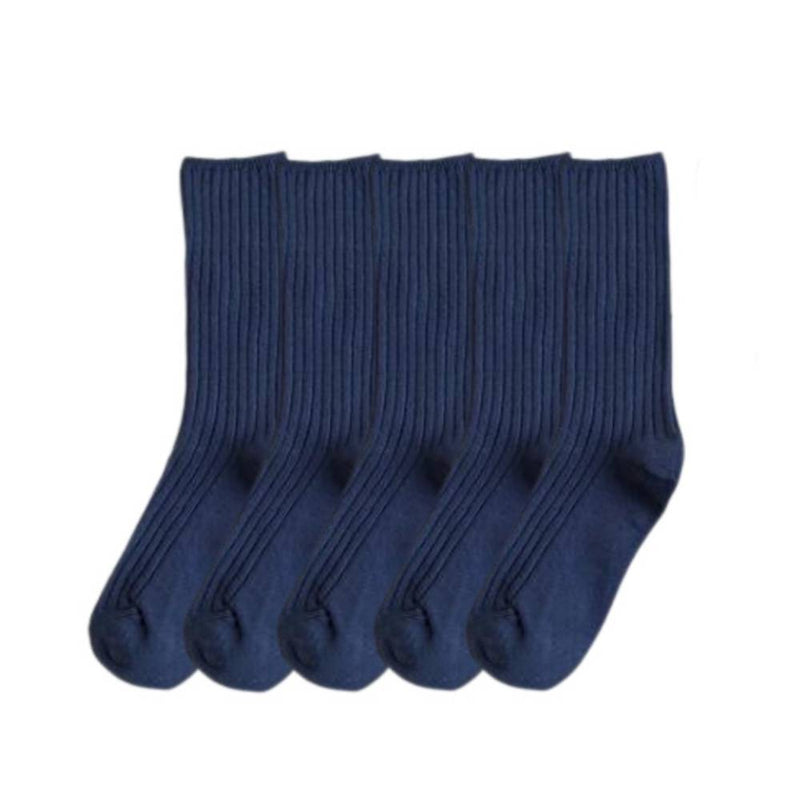 Anyfootwear 5 Pairs One Size 36-43 Blue Retro Long Knitted Socks Cotton Autumn Winter Solid Color Women Student Girls
