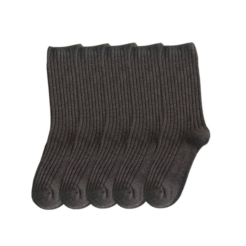 Anyfootwear 5 Pairs One Size 36-43 Gray Retro Long Knitted Socks Cotton Autumn Winter Solid Color Women Student Girls