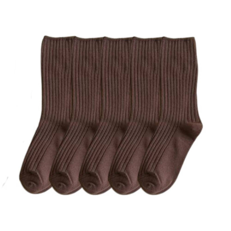 Anyfootwear 5 Pairs One Size 36-43 Brown Retro Long Knitted Socks Cotton Autumn Winter Solid Color Women Student Girls