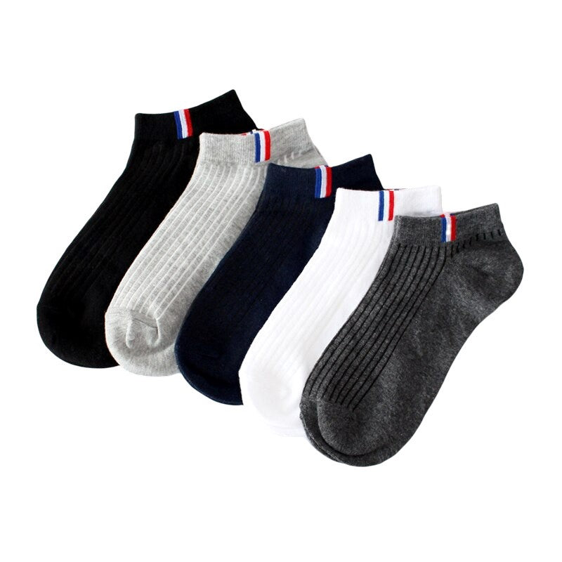 Anyfootwear 5 Pairs One Size 5-11 Grayscale Spring Summer Unisex Navy Solid Striped Cotton Ankle Casual Socks