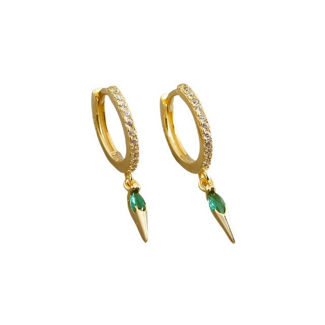 ANYCO Earrings Gold Plated Bohemian Geometric Green Zircon Hanging Tassel Stud For Women Girl Teen Fine Fashion Stylish Accessories Jewelry Gifts