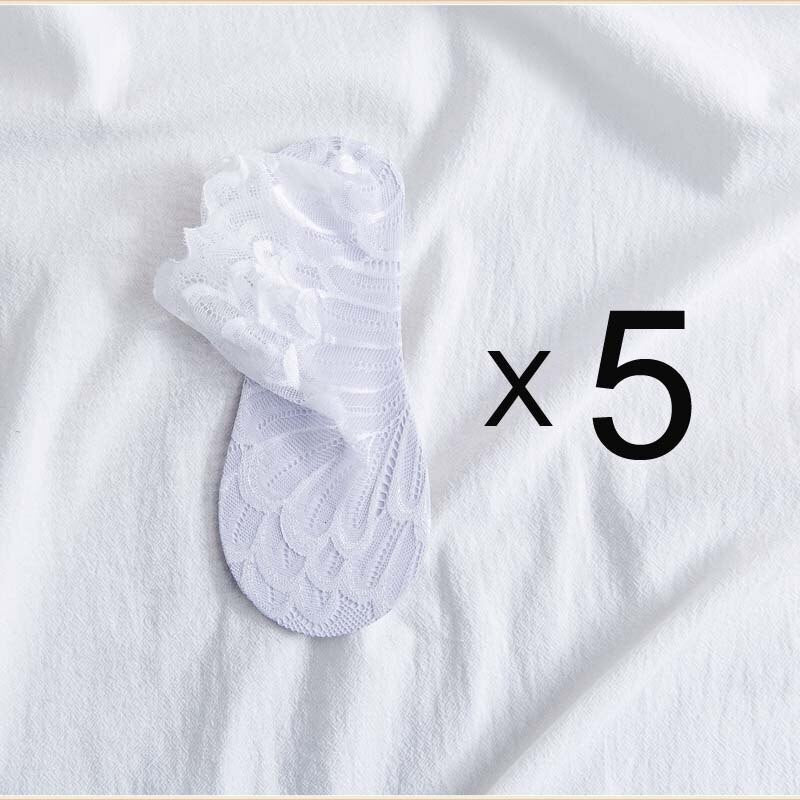 Anyfootwear 5 Pairs One Size 4-5 White Fashion Summer Socks With Style Lace Peacock Flower Short Ankle Socks For Women