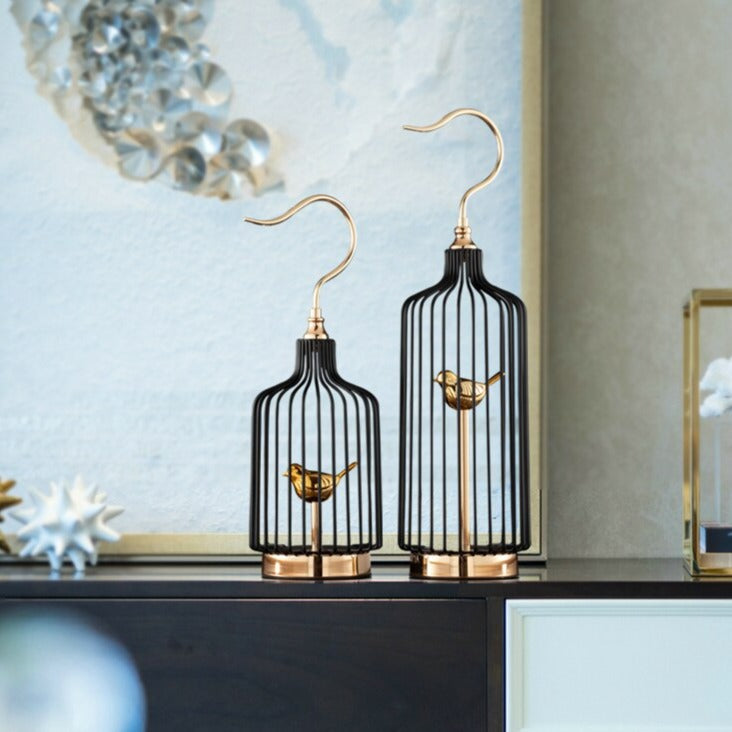 ANYHOUZ 47cm Golder Handle Birdcage Tabletop Home Decor Modern Art Living Room Display House Decorative Crafts Metal Ornaments