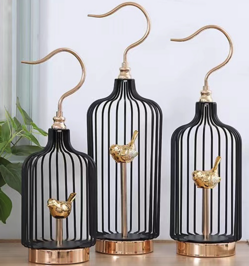 ANYHOUZ 42cm Golder Handle Birdcage Tabletop Home Decor Modern Art Living Room Display House Decorative Crafts Metal Ornaments