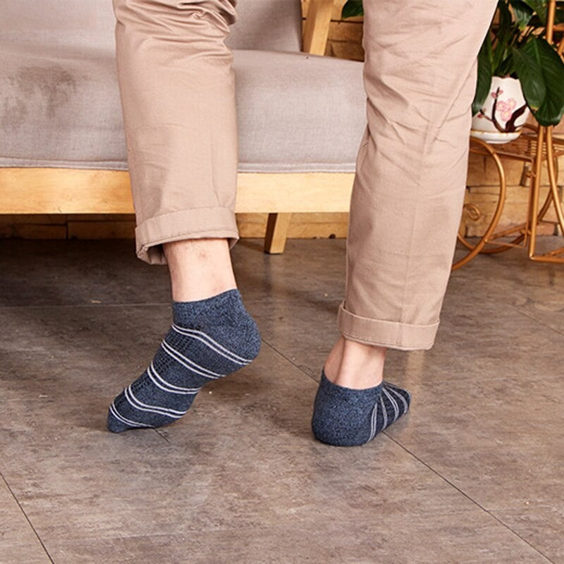 Anyfootwear 5 Pairs One Size 5-11 Multicolor Lines Spring Summer Unisex Navy Solid Striped Cotton Ankle Casual Socks
