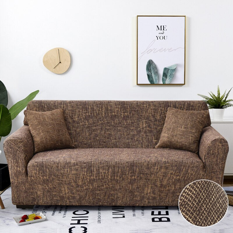 Anyseat 2 Seater Sofa Cover Plain Brown Style and Protection For Living Room Sofa Chair Elastic Stretchable Slipcover
