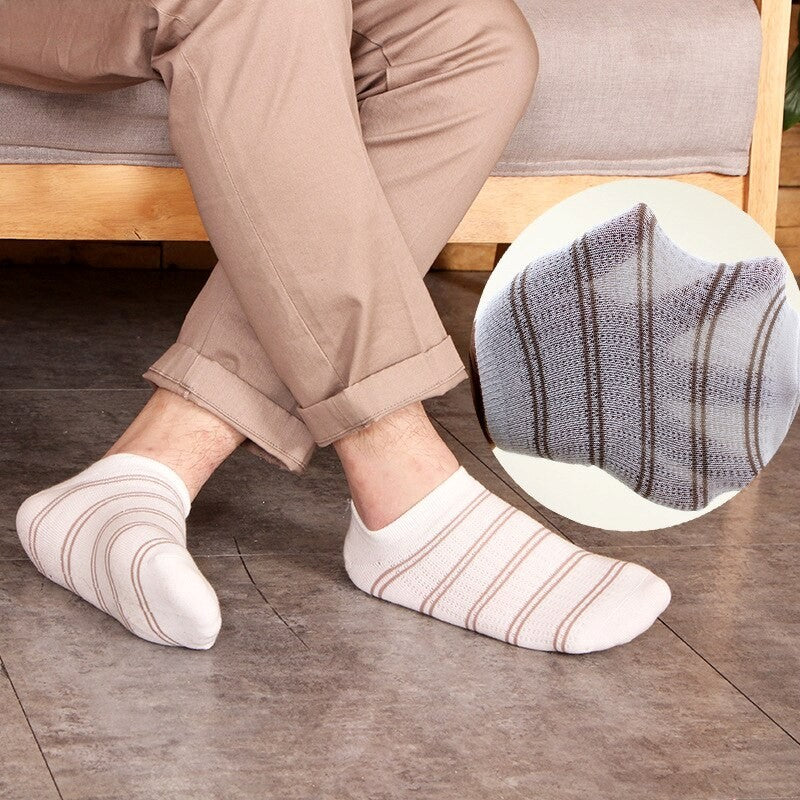 Anyfootwear 5 Pairs One Size 5-11 Multicolor Lines Spring Summer Unisex Navy Solid Striped Cotton Ankle Casual Socks