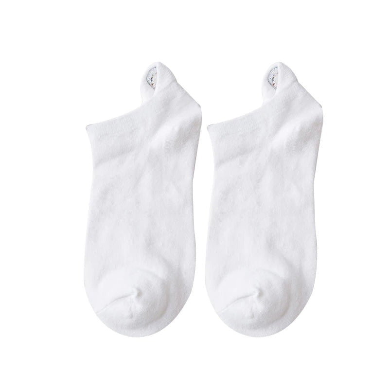 Anyfootwear 5 Pairs One Size 4-5 White Fashion Funny Unisex Stereoscopic Heel Embroidered Women Candy Color Cotton Short Cute Socks