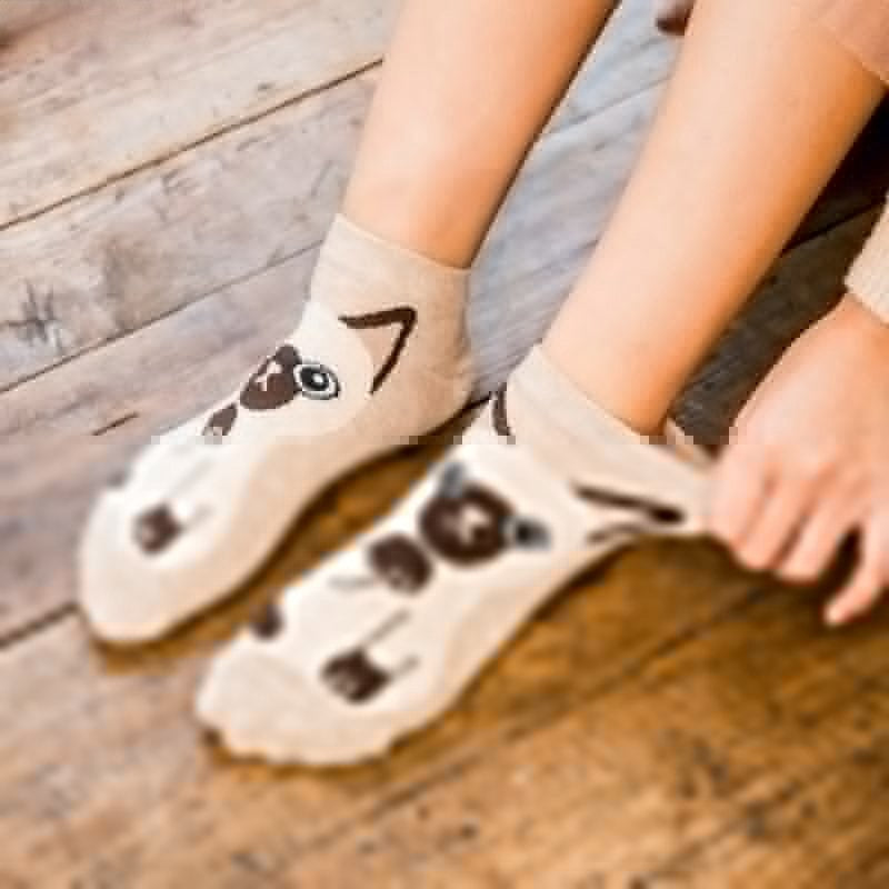 Anyfootwear  5 Pairs One Size 5-9 Multicolor Dog Spring Summer Fashion Women Cotton Sox Cartoon Cute Girl Happy Funny Socks