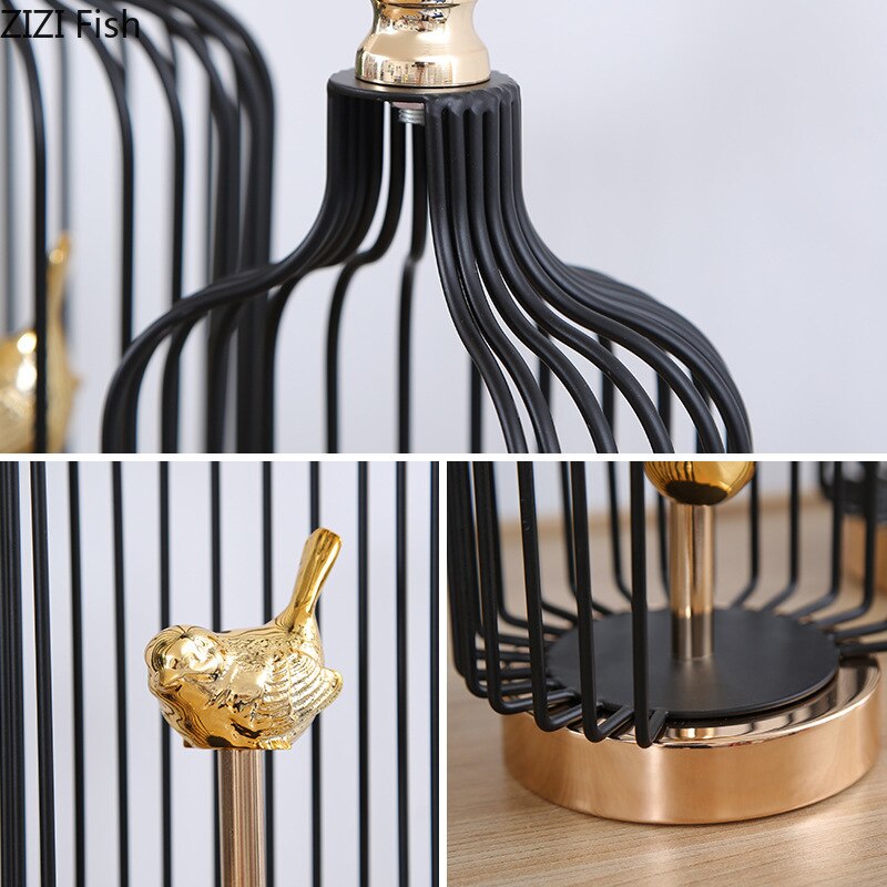 ANYHOUZ 42cm Golder Handle Birdcage Tabletop Home Decor Modern Art Living Room Display House Decorative Crafts Metal Ornaments