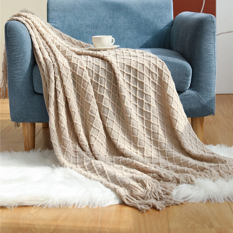 Anycozy Gray Faux Cashmere Throw Blanket Nordic Knit Plaid 130x230cm