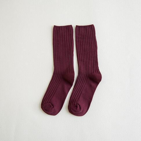 Anyfootwear 5 Pairs One Size 36-43 Purple Retro Long Knitted Socks Cotton Autumn Winter Solid Color Women Student Girls