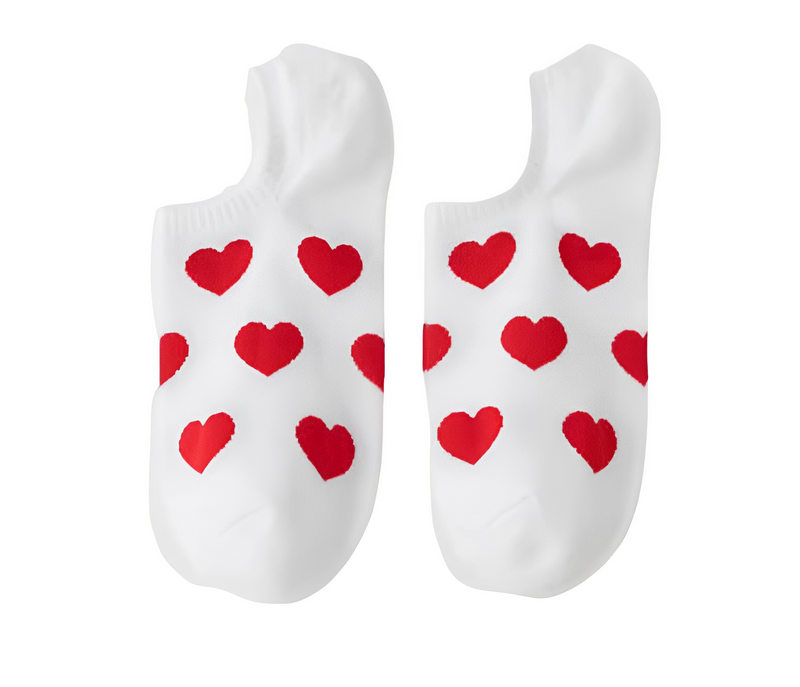 Anyfootwear 5 Pairs Size 36-39 White with Red Hearts Fashion Socks High Quality Breathable Cotton Foor Wear for Ladies